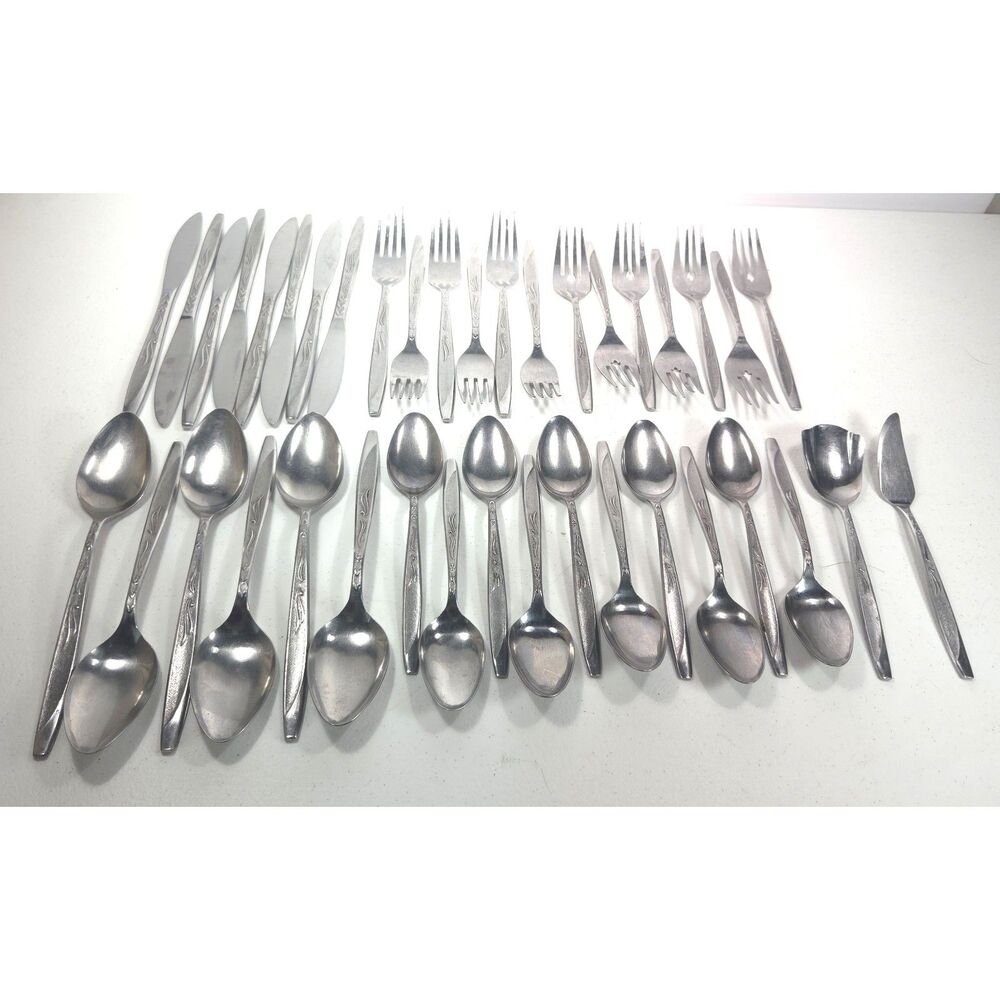 Vintage EKCO Eterna Mary Jane Stainless Flatware Set 39 Pc Service Japan